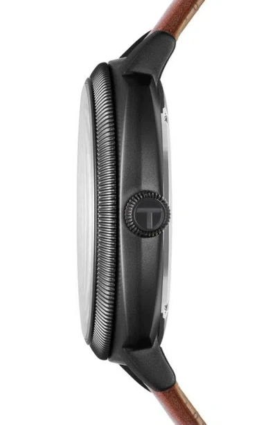 Ted Baker Caine Multifunction Leather Strap Watch, 42mm In Brown