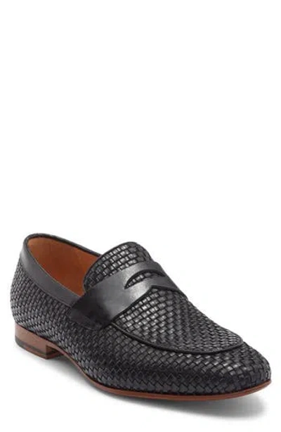 Curatore Bodeo Woven Leather Penny Loafer In Black