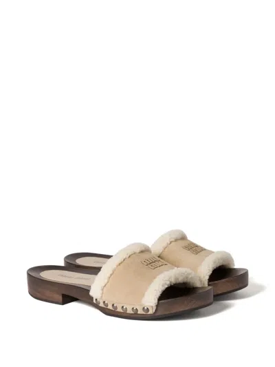 Miu Miu Suede Clog Sandals In Brown