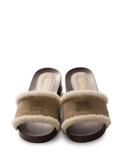 Miu Miu Suede Clog Sandals In Brown