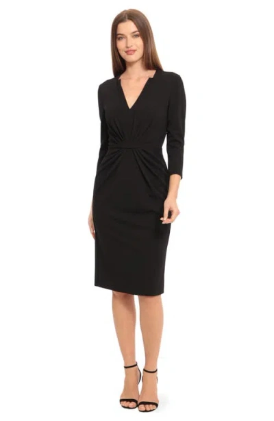 Maggy London Solid Long Sleeve Wrap Dress In Black