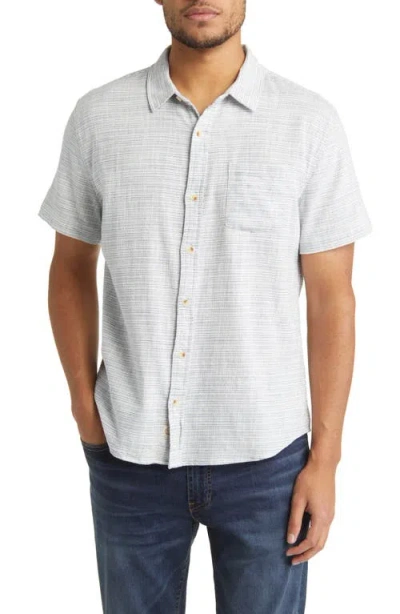 Marine Layer Stripe Short Sleeve Selvage Button-up Shirt In Blue