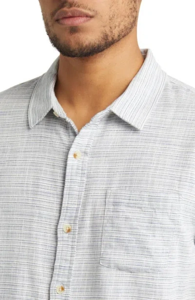 Marine Layer Stripe Short Sleeve Selvage Button-up Shirt In Blue