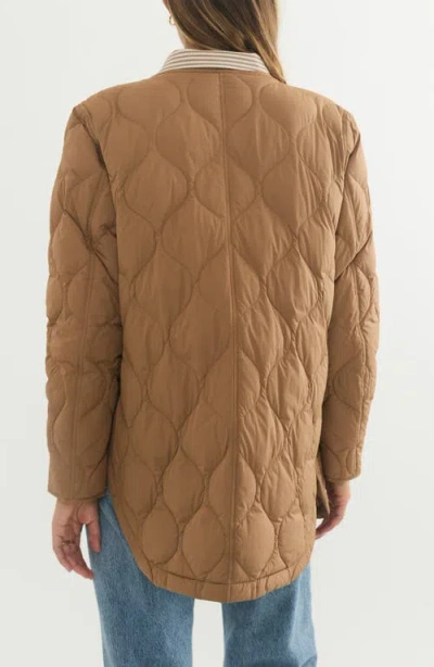 Marine Layer Collarless Quilted Coat In Brown