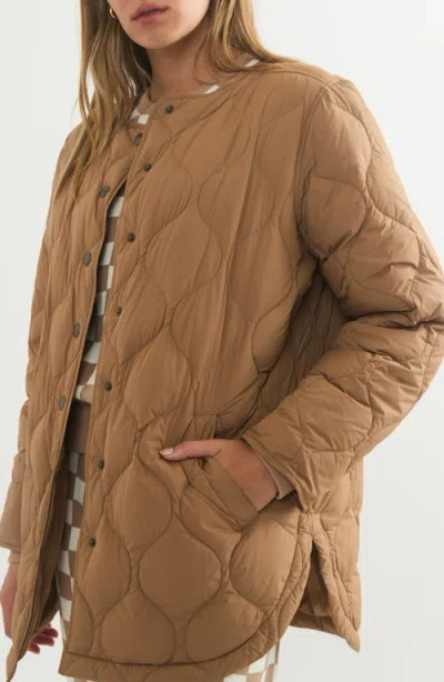 Marine Layer Collarless Quilted Coat In Brown