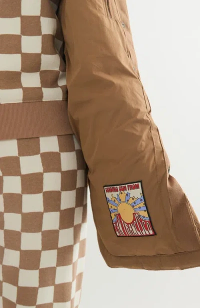 Marine Layer Collarless Quilted Coat In Brown