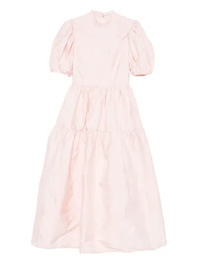 Cecilie Bahnsen Puff-sleeve Tiered Midi Dress In Pink