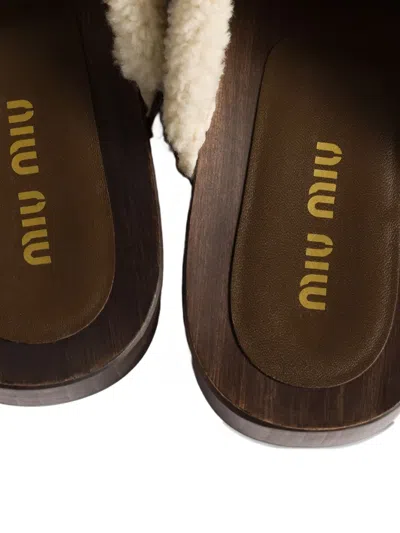 Miu Miu Suede Shearling-lined Clogs In Brown