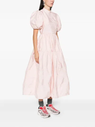 Cecilie Bahnsen Puff-sleeve Tiered Midi Dress In Pink