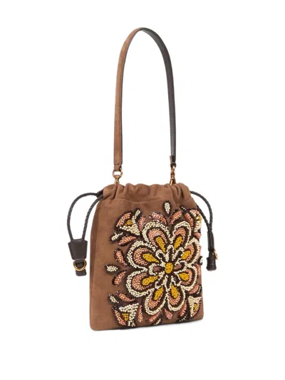 Etro Small Beaded-embellished Bucket Bag In Brown