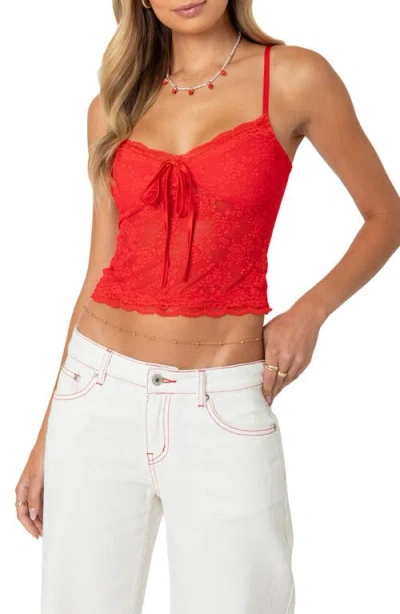 Edikted Cami Sheer Lace Tank Top In Red