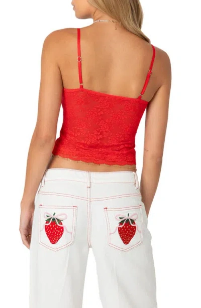 Edikted Cami Sheer Lace Tank Top In Red