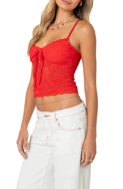 Edikted Cami Sheer Lace Tank Top In Red