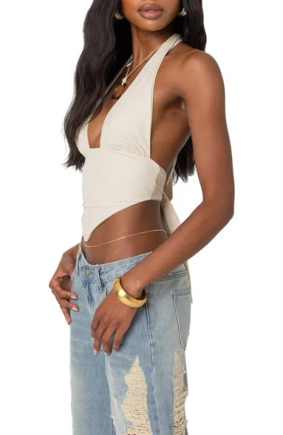 Edikted Open Back Triangle Halter Top In Neutral