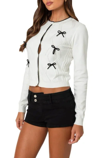 Edikted Contrast Bow Knit Cardigan In White