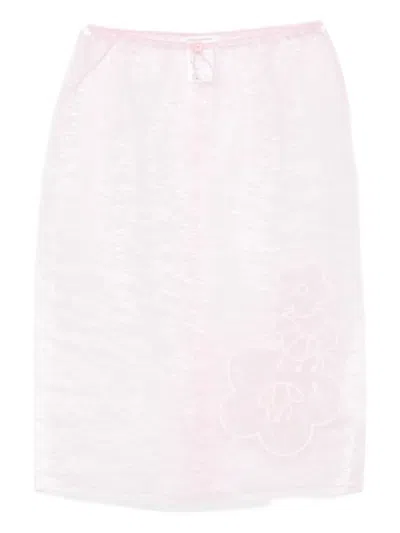Cecilie Bahnsen Floral-embroidered Skirt In Pink