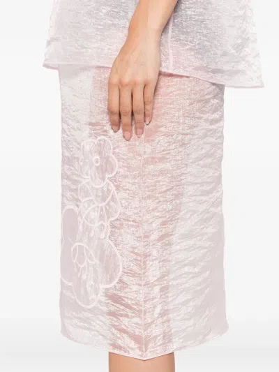 Cecilie Bahnsen Floral-embroidered Skirt In Pink