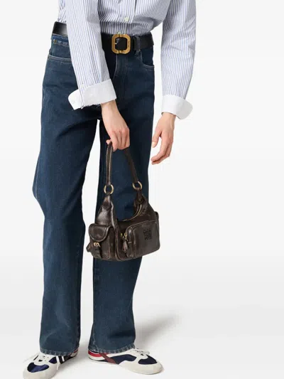 Miu Miu Zip Front Gold Side Top Handle In Brown