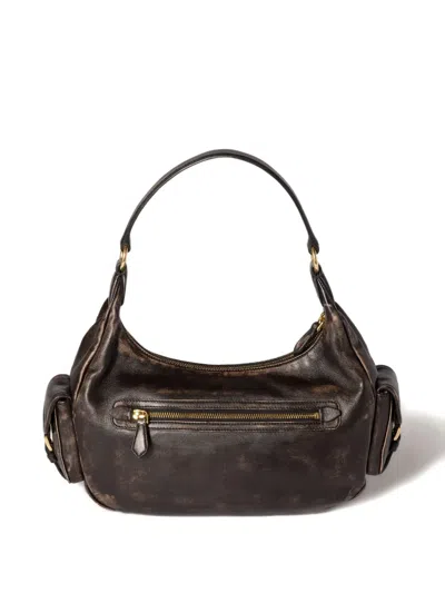 Miu Miu Zip Front Gold Side Top Handle In Brown