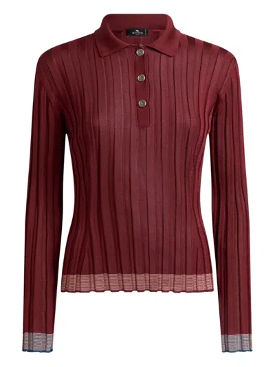 Etro Ribbed Viscose Polo Shirt In Red