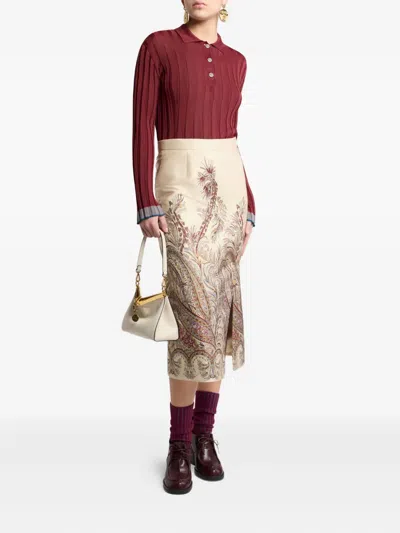 Etro Ribbed Viscose Polo Shirt In Red