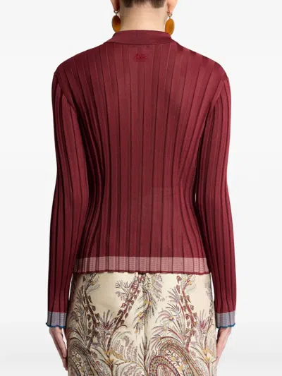 Etro Ribbed Viscose Polo Shirt In Red