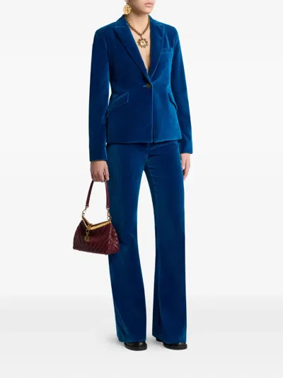 Etro Single-breasted Velvet Blazer In Blue