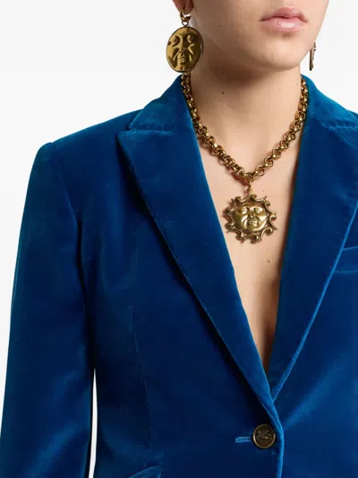 Etro Single-breasted Velvet Blazer In Blue