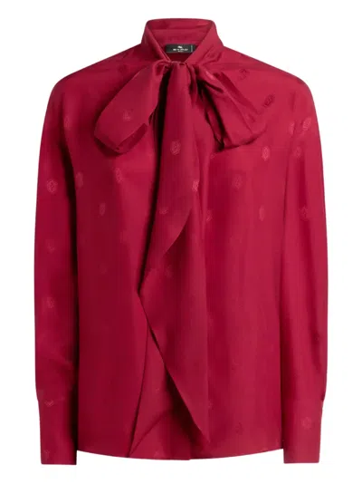 Etro Pussy-bow Silk-jacquard Blouse In Red