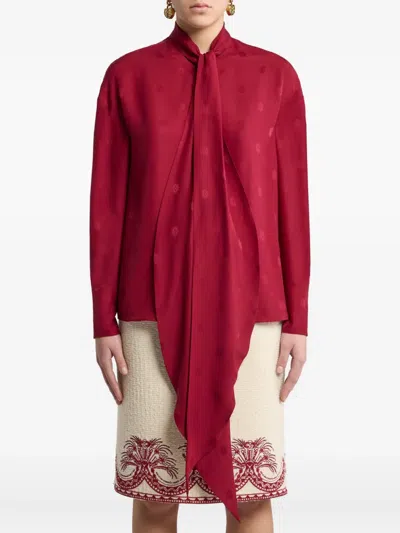 Etro Pussy-bow Silk-jacquard Blouse In Red