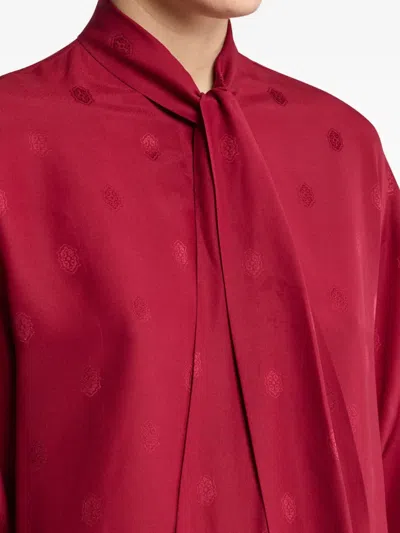 Etro Pussy-bow Silk-jacquard Blouse In Red
