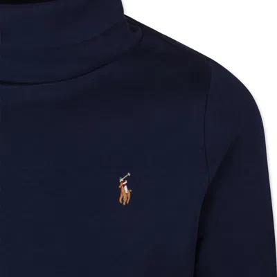 Ralph Lauren Blue Turtleneck For Boy With Brown Pony In Blue