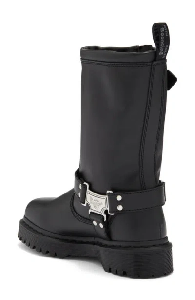 Dr. Martens Mid-calf Black Leather Boots With Silver-tone Hardware