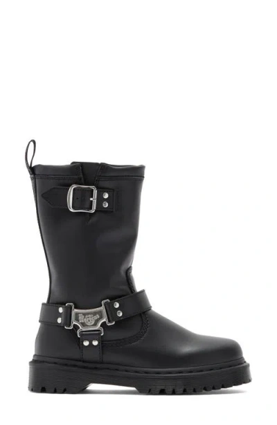 Dr. Martens Mid-calf Black Leather Boots With Silver-tone Hardware