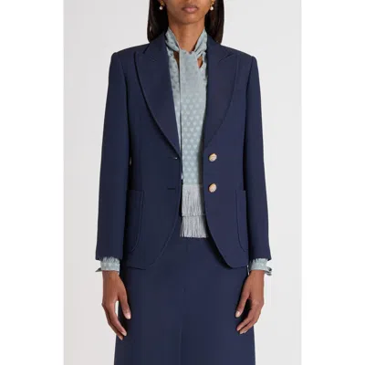 Valentino Single Breast Wool Silk Blazer In Blue