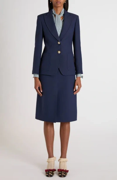 Valentino Single Breast Wool Silk Blazer In Blue