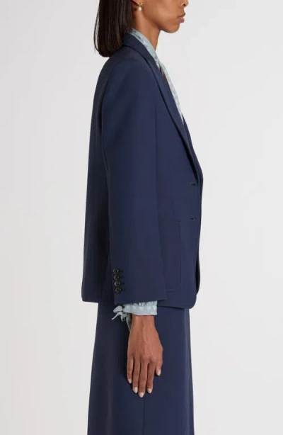 Valentino Single Breast Wool Silk Blazer In Blue