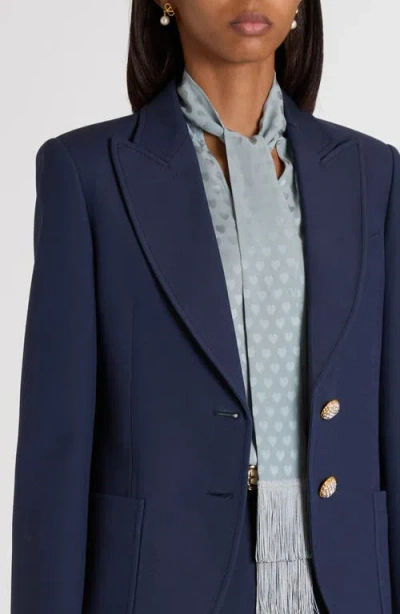 Valentino Single Breast Wool Silk Blazer In Blue