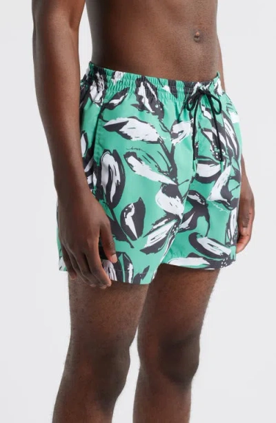 Hugo Boss Badeshorts Mit Blumen-print In Green