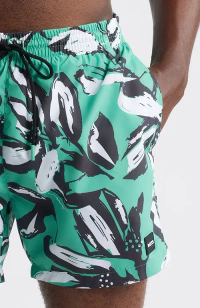 Hugo Boss Badeshorts Mit Blumen-print In Green