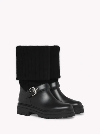 Gianvito Rossi Black Leather And Fabric Thurso Boots