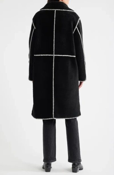 Bernardo Blanket Stitch Fleece Coat In Black