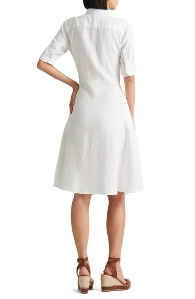 Ralph Lauren Lauren  Linen Tie Front Shirtdress In White