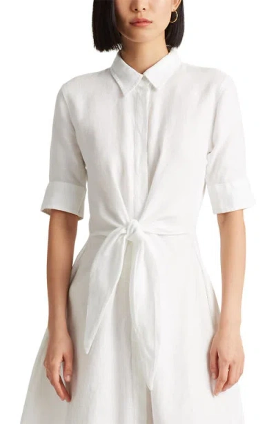 Ralph Lauren Lauren  Linen Tie Front Shirtdress In White
