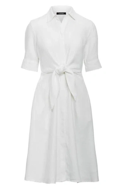 Ralph Lauren Lauren  Linen Tie Front Shirtdress In White