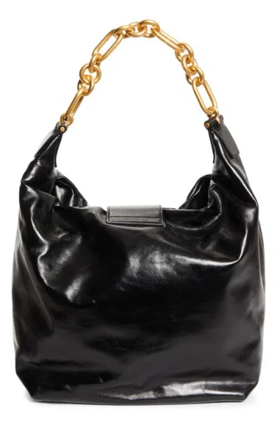 Balmain Sync Hobo Bag In Calfskin Leather In Black