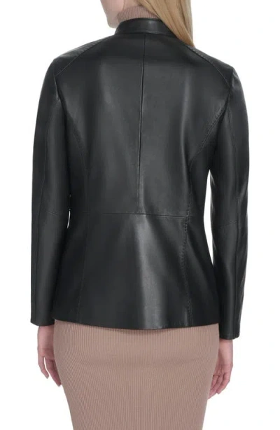 Cole Haan Women's Hand Stitched Detail Stand Collar Leather Jacket In Black