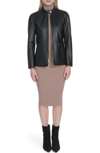 Cole Haan Women's Hand Stitched Detail Stand Collar Leather Jacket In Black