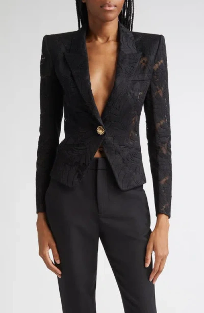 Balmain Lace-patterned Structured Jacket In Black