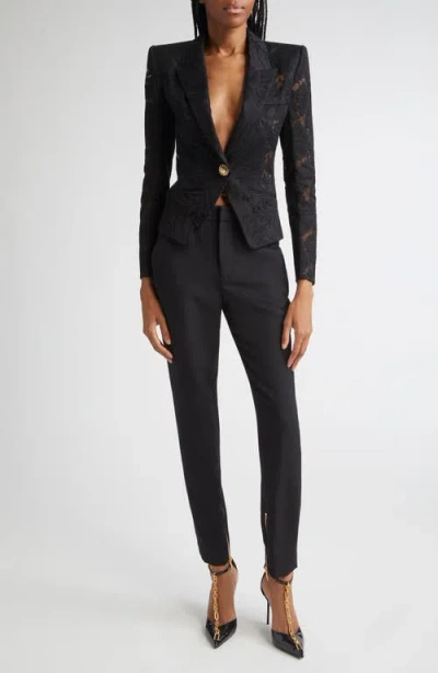Balmain Lace-patterned Structured Jacket In Black